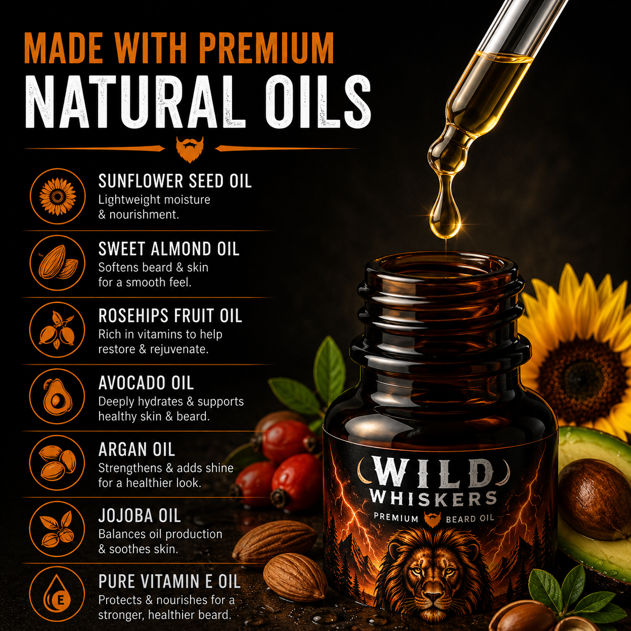 Wild Whiskers The Alpha Premium Beard Oil | Woody, Spicy & Fresh | 1 oz