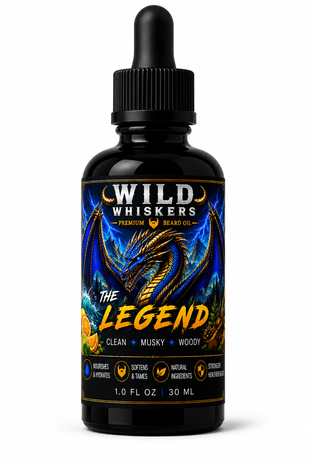 Wild Whiskers The Legend Premium Beard Oil | Citrus, Woody & Musky | 1 oz