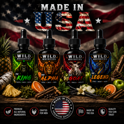 Wild Whiskers Premium Beard Oil 4-Pack Sampler Gift Set | The Alpha, The Goat, The King & The Legend | 4 Signature Scen