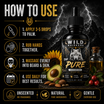Wild Whiskers The Pure Premium Beard Oil |UNSCENTED | 1 oz