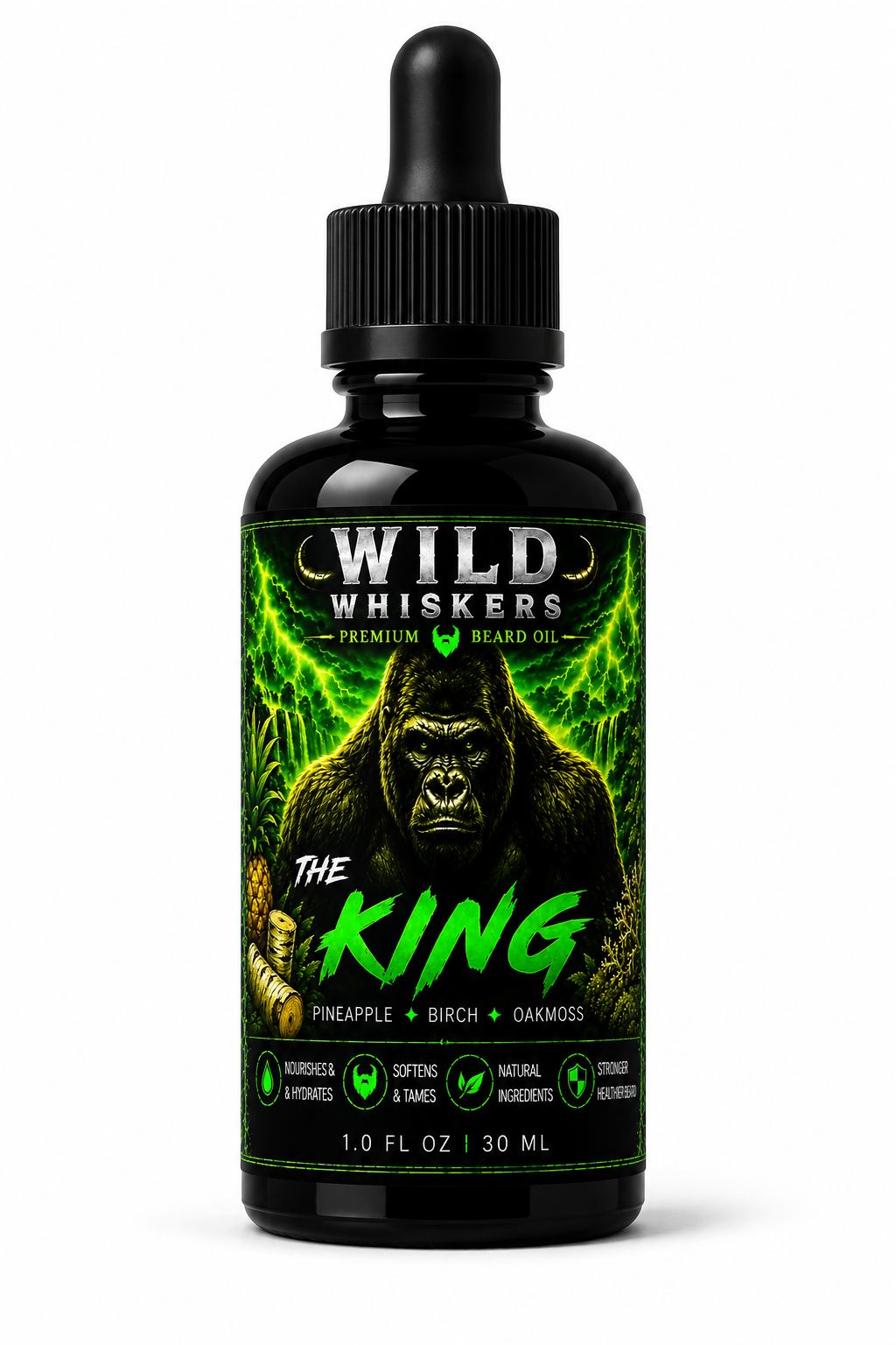 Wild Whiskers The King Premium Beard Oil | Pineapple, Birch & Oakmoss | 1 oz