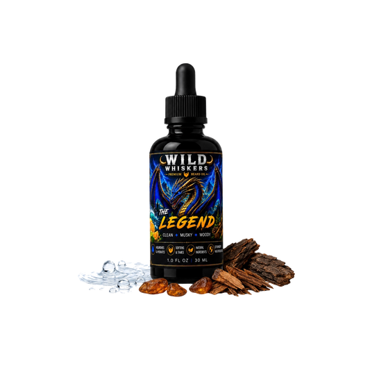 The Legend beard oil on transparent background